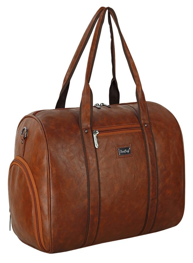 Hard Craft Square Textured PU Leather Stylish Duffle Bags Cabin Size Airline Friendly 35L Luxury Medium Size Travel Duffel Bag for Men and Women Rust (Rust) - Image 3